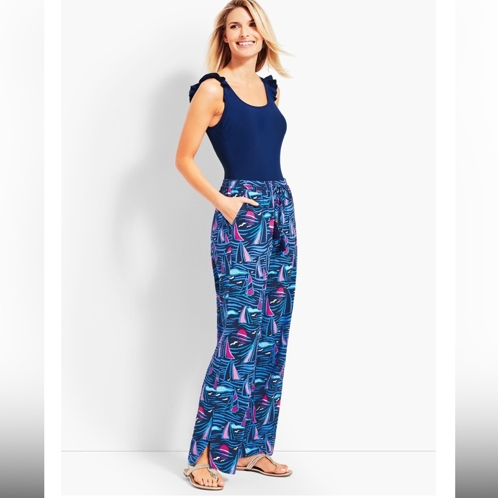TALBOTS CRINKLE-COTTON SAILING BOATS BEACH PANTS